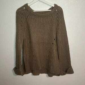 Coin 1904 Tan Chunky Knit Wide Cuff Crew Sweater Size Medium